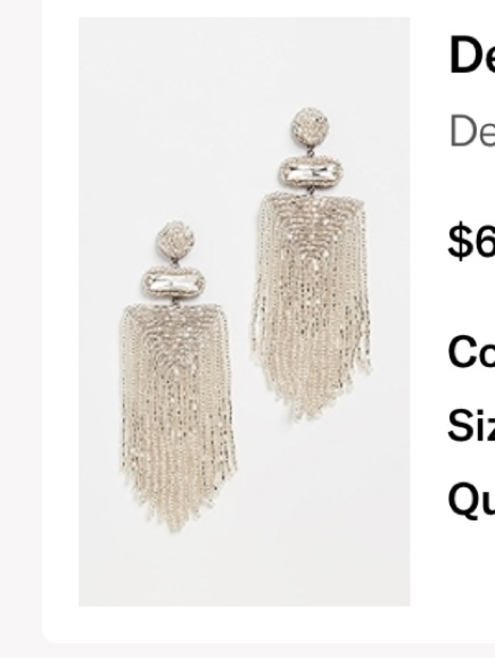 Deepa by Deepa Gurnani Jody Earrings - Silver Tassel Statement Drop Earrings